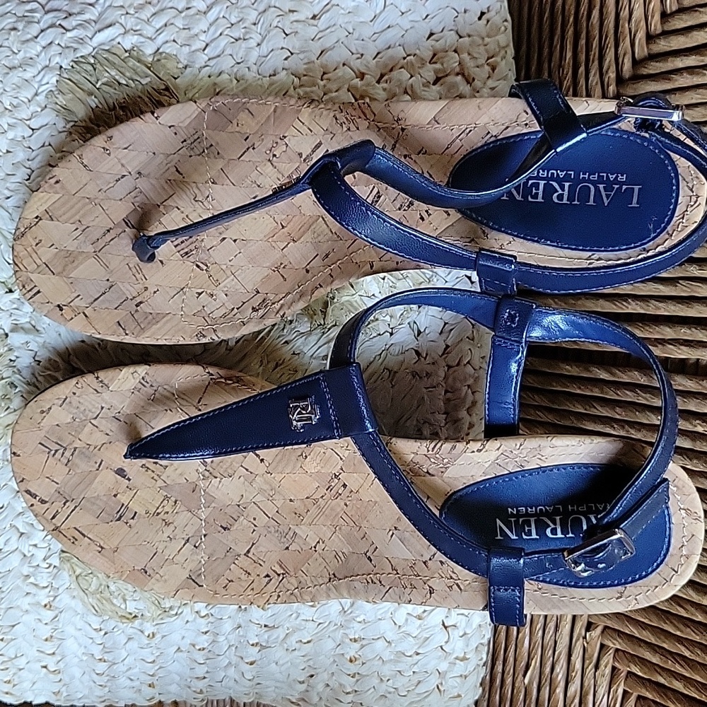 Lauren Ralph Lauren Naris, blue thong wedge sandal, 9B - Picture 11 of 12